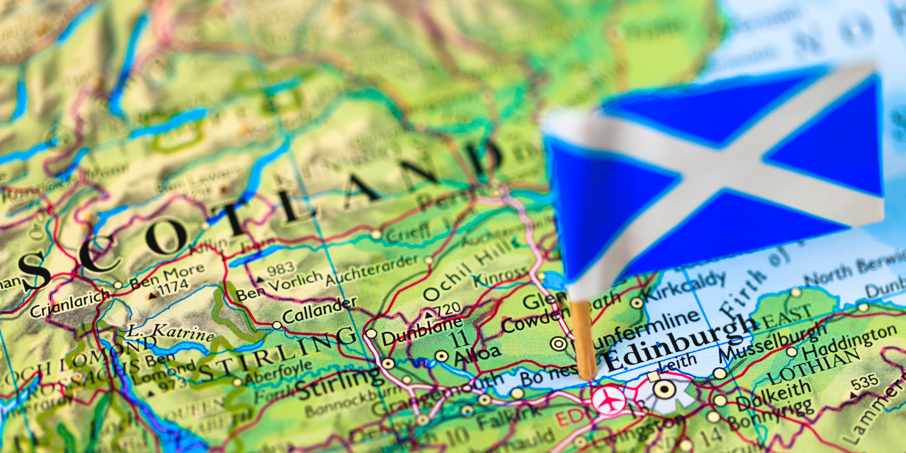 Map of Scotland with Saltire flag