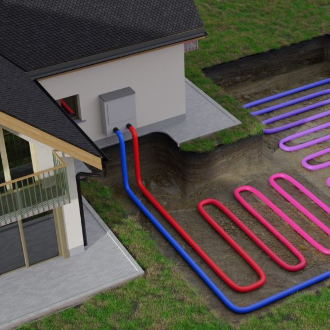 red and blue tubes going under a house