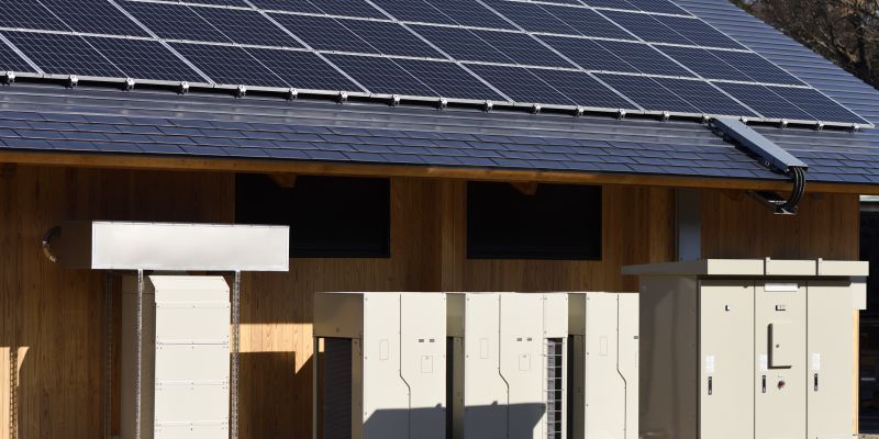 Energy storage underneath solar panels on roof